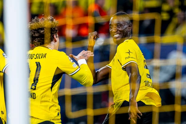 DORTMUND Borussia Dortmund forward Serhou Guirassy celebrates the 2-1 goal during the UEFA Champions League match between Borussia Dortmund and Villarreal at BVB Stadion Dortmund on September 8, 2026, in Dortmund, Germany. Photo by DeFodi Images
