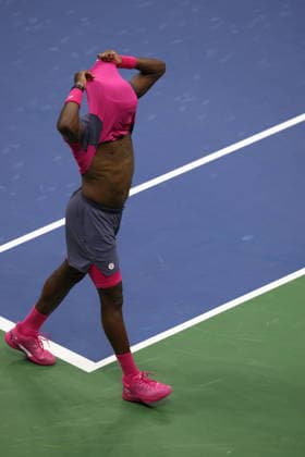 US Open tennis tournament - Day 10 Frances Tiafoe of the US reacts after defeating compatriot Alex Michelsen in their men s singles quarterfinal match at the US Open Tennis Championships at the USTA Billie Jean King National Tennis Center in Flushing, New York, USA, 08 September 2026. FLUSHING MEADOWS NEW YORK United States  Copyright: xBRIANxHIRSCHFELDx