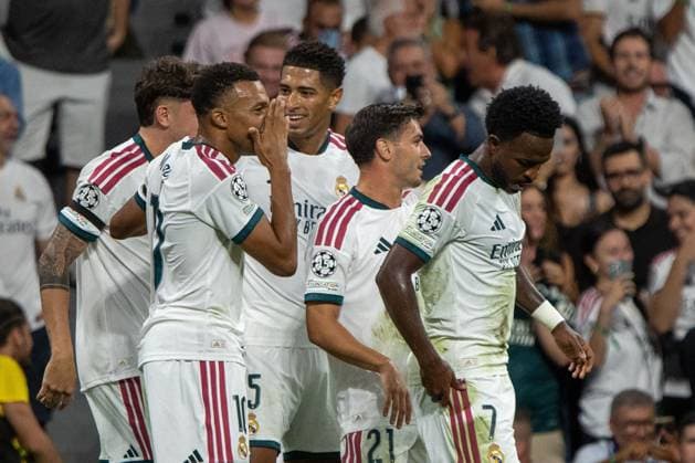 September 8, 2026, Madrid, Spain: Real Madrid players celebrating a goal during the 2026 2027 UEFA Champions League match between Real Madrid and Inter Milan..Final score: Real Madrid 2-1 Inter Milan Madrid Spain - ZUMAs197 20260908_aaa_s197_310 Copyright: xDavidxCanalesx