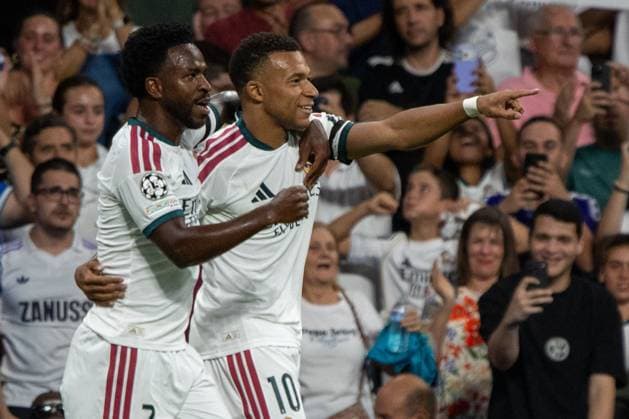 September 8, 2026, Madrid, Spain: Kylian Mbappo (R) and VinoÂ­cius Jr. (L) (Real Madrid) celebrate a goal during the 2026 2027 UEFA Champions League match between Real Madrid and Inter Milan..Final score: Real Madrid 2-1 Inter Milan Madrid Spain - ZUMAs197 20260908_aaa_s197_326 Copyright: xDavidxCanalesx