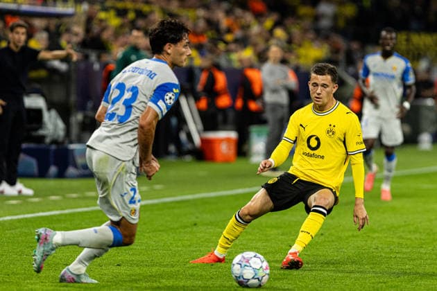 UEFA Champions League: Borussia Dortmund vs. Villarreal CF, September 8, 2026; Sergi Cardona (Villarreal CF), 23; Konstantinos Karetsas (Borussia Dortmund), 19; UEFA Champions League opener: Borussia Dortmund vs. Villarreal CF at BVB Stadium Dortmund, Dortmund, September 8, 2026 Copyright: xBEAUTIFULxSPORTS Buriakovx