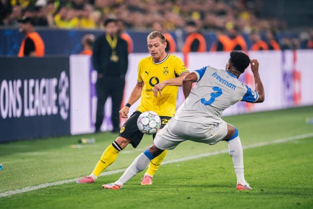 Borussia Dortmund v Villarreal CF - UEFA Champions League DORTMUND, GERMANY - SEPTEMBER 08: Julian Ryerson of Borussia Dortmund in action during the UEFA Champions League match between Borussia Dortmund and Villarreal CF at Signal Iduna Park on September 8, 2026, in Dortmund, Germany Hesham Elsherif Anadolu Dortmund Germany. Editorial use only. Please get in touch for any other usage.  Copyright: x2026xAnadoluxHeshamxElsherifx