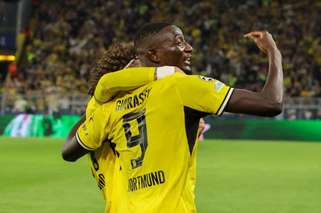 Dortmund, Deutschland: 08.09..2026 - UEFA Champions League 2026 27 - Borussia Dortmund vs. FC Villarreal Im Bild: Torschütze Serhou Guirassy (BVB) macht das Tor zum 2:1 für Dortmund und jubelt (DFL DFB REGULATIONS PROHIBIT ANY USE OF PHOTOGRAPHS as IMAGE SEQUENCES and or QUASI-VIDEO)