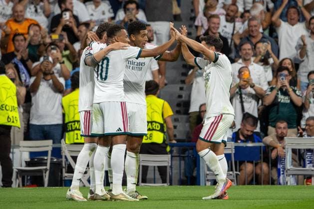 UEFA Champions League 2026 2027 - Real Madrid vs. Inter Milan in Madrid, Spain - 8 Sep 2026 Real Madrid players celebrating a goal during the 2026 2027 UEFA Champions League match between Real Madrid and Inter Milan. Final score: Real Madrid 2-1 Inter Milan Madrid Spain Copyright: xDavidxCanalesx xSOPAxImagesx David-Canales-1448108