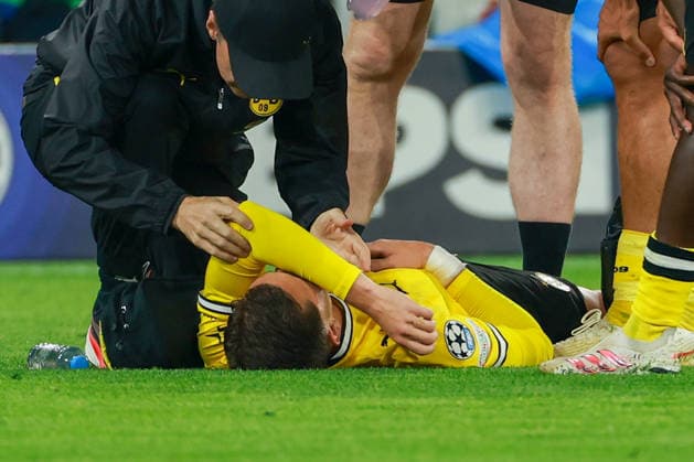 UEFA Champions League: Borussia Dortmund vs. Villarreal on September 8, 2026, at Signal Iduna Park in Dortmund; Konstantinos Karetsas (Dortmund, 19) – Injured, Injury, Pain MH