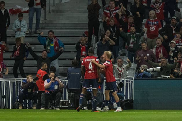 Alexsandro Ribeiro celebrating after goal seen during the during UEFA Champions League 26 27 League Phase - Matchday 1 match between teams of LOSC Lille and Real Betis Balompie (Jan Borys Ball Raw Images) Lille Decathlon Arena Stade Pierre-Mauroy France Copyright: xJanxBorysx janborys_lille_betis_26 27-33