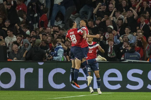 Ayase Ueda and Ethan Mbappe seen during the during UEFA Champions League 26 27 League Phase - Matchday 1 match between teams of LOSC Lille and Real Betis Balompie (Jan Borys Ball Raw Images) Lille Decathlon Arena Stade Pierre-Mauroy France Copyright: xJanxBorysx janborys_lille_betis_26 27-58