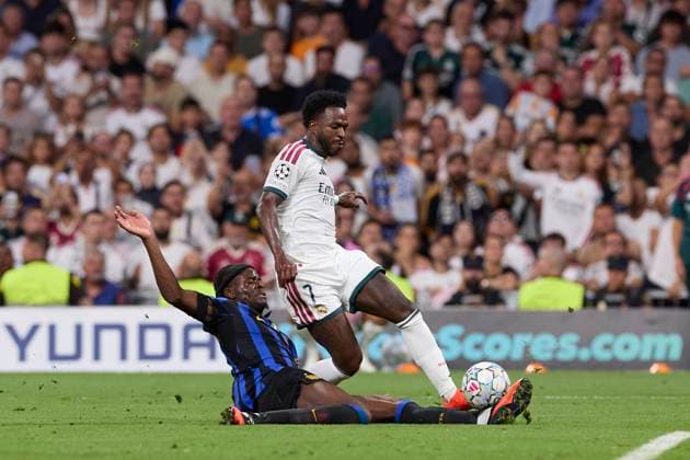 UEFA Champions League 2026 2027 - Real Madrid CF and FC Internazionale Milano in Madrid, Spain - 08 Sep 2026 Yann Bissek (FC Internazionale Milano) and Vinicius Junior (Real Madrid CF) are seen in action during the UEFA Champions League 2026 2027 match between Real Madrid CF and FC Internazionale Milano Final score: Real Madrid CF 2-1 FC Internazionale Milano Madrid Spain Copyright: xFedericoxTitonex xSOPAxImagesx Federico-Titone-1448093