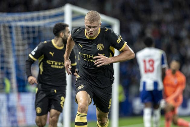 Erling Haaland of Manchester City FC celebrates after scoring team s second goal during the UEFA Champions League match between FC Porto vs Manchester City FC at Estádio do Dragão on September 8th,2026 (Photo by Joao Bravo Sports Press Photo) Copyright: xJoaoxBravo SportsxPressxPhotox Sportspressphoto_SPR226751