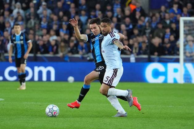 Joao Gomes of Aston Villa battles with Hugo Vetlesen of Club Brugge Club Brugge v Aston Villa, UEFA Champions League, League Stage, Football, Jan Breydel Stadium, Brugge, Belgium - 08 Sep 2026Brugge Jan Breydel Stadium Belgium  Copyright: xDavexWInter Shutterstockx 17139355it
