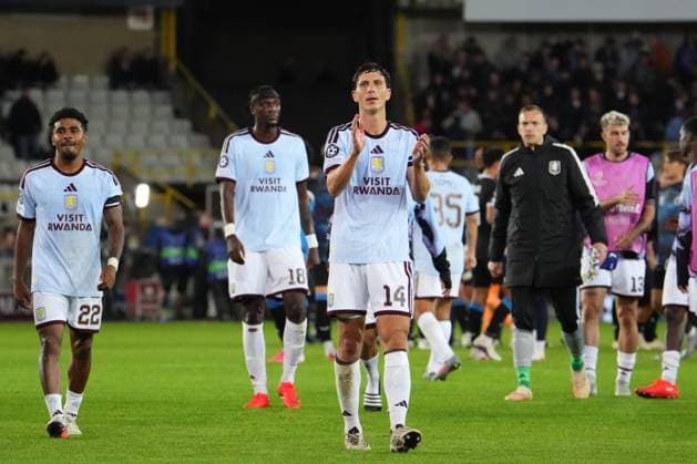 Pau Torres of Aston Villa applauds the traveling fans at the end of the match Club Brugge v Aston Villa, UEFA Champions League, League Stage, Football, Jan Breydel Stadium, Brugge, Belgium - 08 Sep 2026Brugge Jan Breydel Stadium Belgium  Copyright: xDavexWInter Shutterstockx 17139355ml