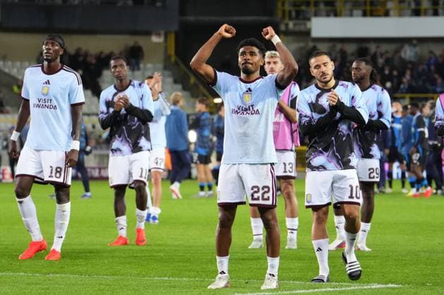 Ian Maatsen of Aston Villa applauds the traveling fans at the end of the match Club Brugge v Aston Villa, UEFA Champions League, League Stage, Football, Jan Breydel Stadium, Brugge, Belgium - 08 Sep 2026Brugge Jan Breydel Stadium Belgium  Copyright: xDavexWInter Shutterstockx 17139355ms