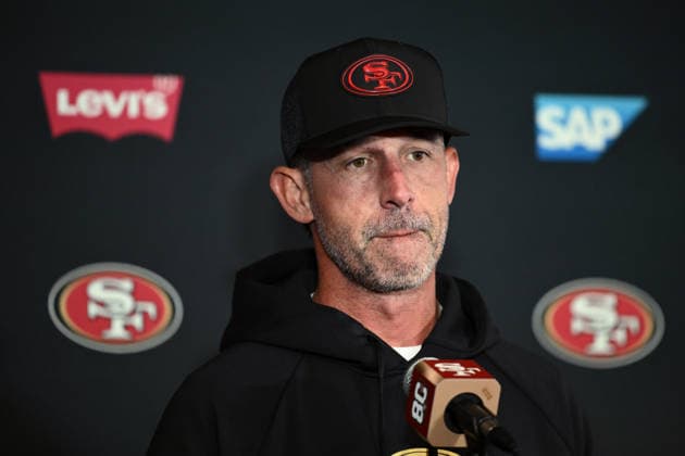 NFL, American Football Herren, USA 49ERS TRAINING, San Francisco 49ers head coach Kyle Shanahan speaks to media ahead of an NFL training session at AAMI Park in Melbourne, Wednesday, September 9, 2026. ( NO ARCHIVING MELBOURNE VICTORIA AUSTRALIA  Copyright: xJOELxCARRETTx 20260909122865068559