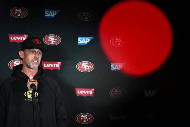 NFL, American Football Herren, USA 49ERS TRAINING, San Francisco 49ers head coach Kyle Shanahan speaks to media ahead of an NFL training session at AAMI Park in Melbourne, Wednesday, September 9, 2026. ( NO ARCHIVING MELBOURNE VICTORIA AUSTRALIA  Copyright: xJOELxCARRETTx 20260909182532820852