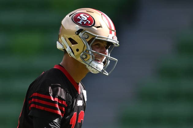 NFL, American Football Herren, USA 49ERS TRAINING, Brock Purdy of the 49ers during an NFL training session at AAMI Park in Melbourne, Wednesday, September 9, 2026. ( NO ARCHIVING MELBOURNE VICTORIA AUSTRALIA  Copyright: xJOELxCARRETTx 20260909172066496198