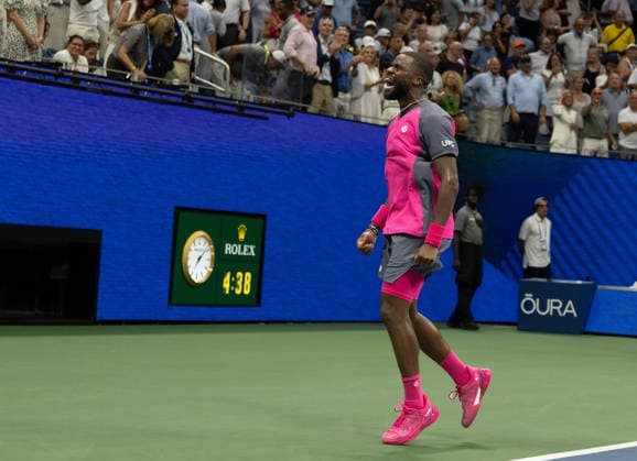 2026 US Open - Day 10 New York, NY - SEPTEMBER 8: Frances Tiafoe of the United States celebrates winning his match against Alex Michelsen of the United States during the 2026 US Open - Day 10 at USTA Billie Jean King National Tennis Center on September 8, 2026 in New York, New York. Copyright: xSusanxMullane ISIxPhotosx 9755