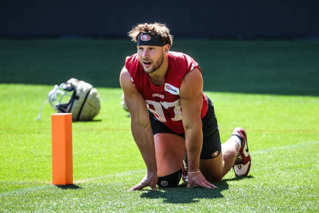 September 9, 2026, Melbourne, Victoria, Australia: Nick Bosa 97 of San Francisco 49ers during practice at an NFL, American Football Herren, USA media opportunity at AAMI Park on September 09, 2026 in Melbourne, Australia. Melbourne Australia - ZUMAp121 20260909_zsp_p121_030 Copyright: xChrisxPutnamx