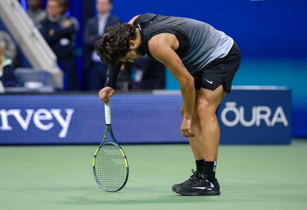 US Open tennis tournament - Day 10 Carlos Alcaraz of Spain reacts while in action against Ben Shelton of the USA during their Men s Singles Quarterfinals match of the US Open Tennis Championships at the USTA Billie Jean King National Tennis Center in Flushing Meadows, New York, USA, 08 September 2026. FLUSHING MEADOWS NEW YORK United States  Copyright: xCRISTOBALxHERRERA-ULASHKEVICHx