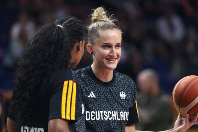 Nyara Sabally, Leonie Fiebich Action Upper Body Sports Basketball FIBA World Cup Women s World Championship 2026-2027 Season August 9, 2026 DBB Germany GER vs. South Korea KOR