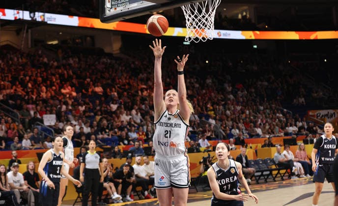 Marie Gülich on the Ball Action Upper Body Sports Basketball FIBA World Cup Women s World Championship 2026-2027 Season August 9, 2026 DBB Germany GER vs. South Korea KOR