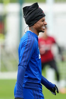 Manchester United, ManU Training Marcus Rashford of Manchester United jokes as he warms up during the Manchester United Training Session at Carrington Training Centre ahead of the UEFA Champions League match v Sabah FK, Manchester, England on 9 September 2026 Credit: Steve Flynn Every Second Media Editorial use only. All images are copyright Every Second Media Limited. No images may be reproduced without prior permission. Copyright: xIMAGO EveryxSecondxMediax ESM-2148-0046 StevexFlynnx xEveryxSecondxMediax