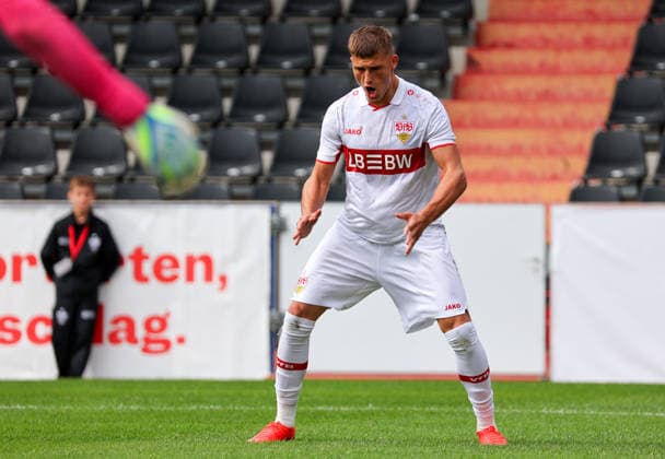 September 9, 2026, Stuttgart, UEFA Champions League, 2026–2027 season, VfB Stuttgart U19 vs. Viking U19, celebration after the 1–0 goal, goal scorer Enis Redzepi (VfB)