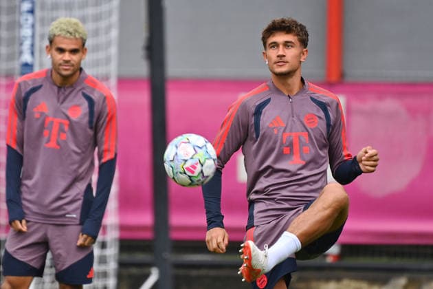 Tom Bischof, Bayern Munich, on the ball, action, hi, li Luis DIAZ, Bayern Munich, final training session, soccer, Champions League, 2026–27 season, group stage, FC Bayern Munich vs. Bodø Glimt on September 9, 2026