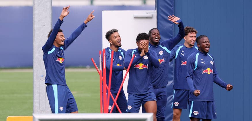 RB Leipzig Training: Champions League Matchday 1, Leipzig, September 9, 2026, Red Bull Academy, Soccer, Champions League, Matchday 1, RB Leipzig, Final training session before the away game in Como, Pictured: Celebrations during training, For editorial use only, Picture Point