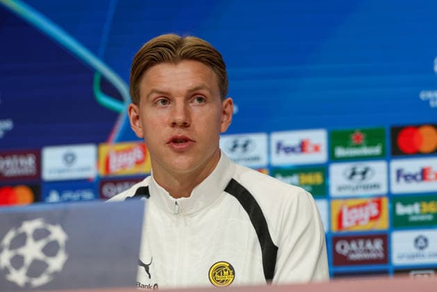 Jens Petter Hauge, FK Bodo Glimt, No. 10 at the press conference, GER, final training session and press conference, FK Bodo Glimt, soccer, UEFA Champions League, Matchday 1, group stage, 2026–2027 season, September 9, 2026, GER, final training session and press conference, FK Bodo Glimt, soccer, UEFA Champions League, Matchday 1, group stage, 2026–2027 season, September 9, 2026, Munich Copyright: xEibner-Pressefoto JennixMaulx EP_JML