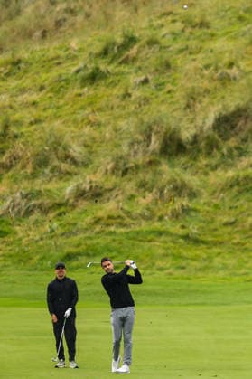2026 Amgen Irish Open - Pro-Am, Trump International Golf Links, Doonbeg 9 9 2026 Former Munster Rugby player Conor Murray plays a shot on the second hole alongside former boxer Michael Conlan Conor Murray plays a shot on the second hole alongside Michael Conlan 9 9 2026  Copyright: xx BB3_7414