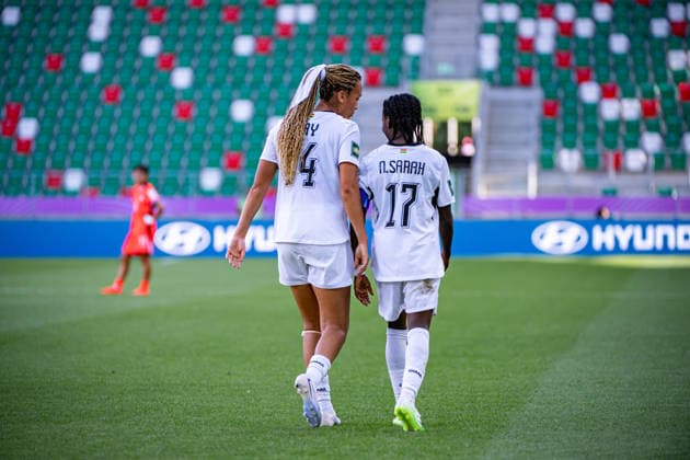 September 9, 2026, Sosnowiec, Silesian Voivodeship, Poland: MUSAH LATIFA of Ghana (L) and NYARKO SARAH of Ghana (R) during the FIFA U20 Womens World Cup Poland 2026 match between Ghana versus Korea Republic at Arena Sosnowiec Stadium Sosnowiec Poland - ZUMAs385 20260909_zsp_s385_033 Copyright: xLeopoldxSoglox