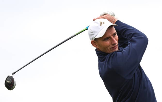2026 Amgen Irish Open - Pro-Am, Trump International Golf Links, Doonbeg 9 9 2026 Limerick hurler Gearoid Hegarty tees off on the third Gearoid Hegarty tees off on the third 9 9 2026  Copyright: xx BB3_7423