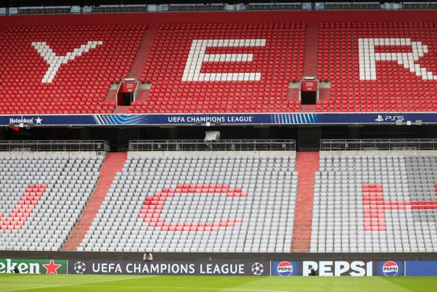 The UEFA Champions League logo at the Allianz Arena, themed photo, stock photo, symbolic photo, GER, final training session and press conference, FK Bodo Glimt, soccer, UEFA Champions League, Matchday 1, group stage, 2026–2027 season, September 9, 2026, GER, final training session and press conference, FK Bodo Glimt, soccer, UEFA Champions League, Matchday 1, group stage, 2026–2027 season, September 9, 2026, Munich Copyright: xEibner-Pressefoto JennixMaulx EP_JML