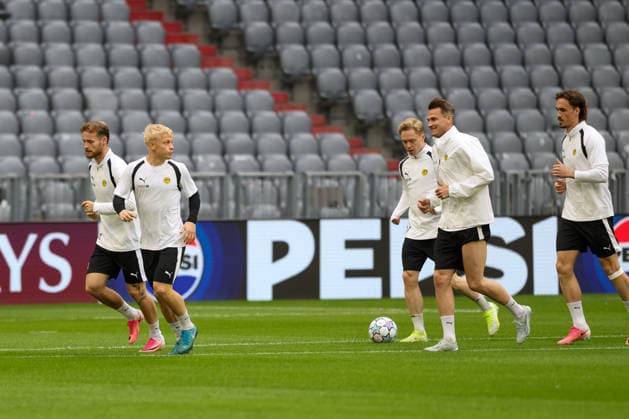 Players running during practice, GER, final practice and press conference, FK Bodo Glimt, soccer, UEFA Champions League, Matchday 1, group stage, 2026–2027 season, September 9, 2026, GER, final training session and press conference, FK Bodo Glimt, soccer, UEFA Champions League, Matchday 1, league phase, 2026–2027 season, September 9, 2026, Munich Copyright: xEibner-Pressefoto JennixMaulx EP_JML