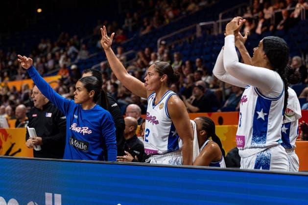 Puerto Rico Bank celebrates; Brianna Jones, Puerto Rico, 02; India Pagan, Puerto Rico, 33; GER; Puerto Rico vs. China; Basketball; 2026 FIBA Women s World Cup; Quarterfinal Qualifier; September 9, 2026 GER, Puerto Rico vs. China, Basketball, 2026 FIBA Women’s World Cup, Qualification for the quarterfinals, September 9, 2026 Berlin Copyright: xEibner-Pressefoto MaxxVincenx EP_MVN
