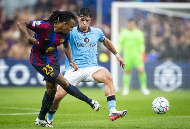BARCELONA - (lr) Jules KoundÃ of FC Barcelona, Barca Javi Lopez or Feyenoord during the UEFA Champions League match between FC Barcelona and Feyenoord at Camp Nou on September 9, 2026 in Barcelona, Spain. KOEN VAN WEEL ANP UEFA Champions League 2026 27 xVIxANPxSportx xxANPxIVx 567768867 originalFilename: 567768867.jpg