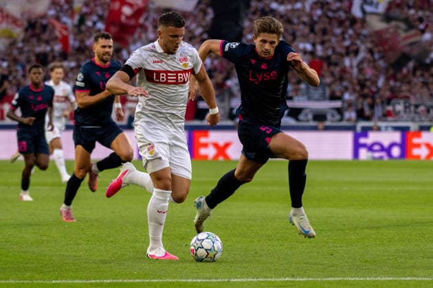 Ermedin Demirovic (VfB Stuttgart) and Henrik Heggheim (Viking FK Stavanger), Germany, Stuttgart, September 9, 2026, Soccer, UEFA Champions League: VfB Stuttgart vs. Viking FK Stavanger, 2026–2027 season, Match Day 1, MHP Arena