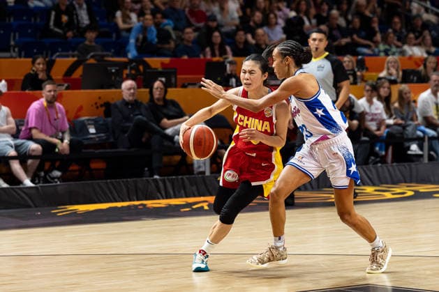 Siyu Wang (China), No. 5, dribbling against Trinity San Antonio (Puerto Rico), No. 23, GER, Puerto Rico vs. China, Basketball, 2026 FIBA Women’s World Cup, Quarterfinal Qualifier, September 9, 2026, GER, Puerto Rico vs. China, Basketball, FIBA Women’s World Cup 2026, Qualification for the quarterfinals, September 9, 2026, Berlin Copyright: xEibner-Pressefoto MaxxVincenx EP_MVN