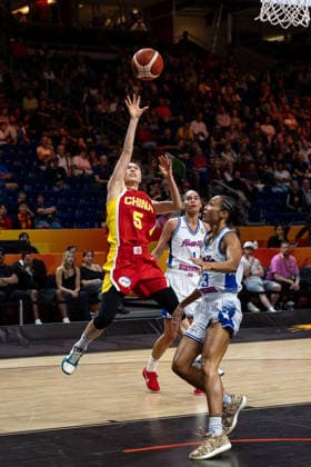 Siyu Wang (China), No. 05 on a layup; Trinity San Antonio (Puerto Rico), No. 23; GER; Puerto Rico vs. China; Basketball; FIBA Women’s World Cup 2026; Quarterfinal Qualifier; September 9, 2026, GER, Puerto Rico vs. China, Basketball, 2026 FIBA Women’s World Cup, Qualification for the quarterfinals, September 9, 2026, Berlin Copyright: xEibner-Pressefoto MaxxVincenx EP_MVN