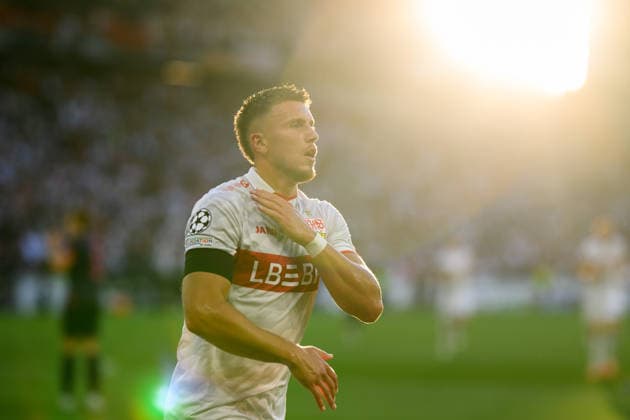 September 9, 2026: Ermedin Demirovic of Stuttgart celebrates after scoring the 1-0 goal during the UEFA Champions League soccer match between VfB Stuttgart and Viking on September 9, 2026 in Stuttgart. Photo by Marius Simensen, BILDBYRAN COP 238 MM0072 bbeng football soccer UEFA Champions League Viking VfB Stuttgart celebration  Copyright: MARIUSxSIMENSEN BB260909BB568