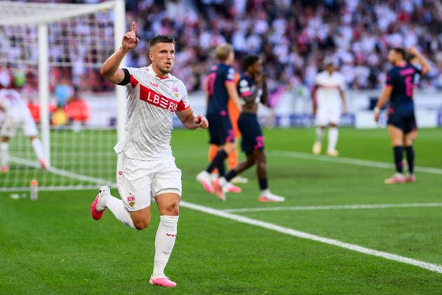 September 9, 2026: Ermedin Demirovic of Stuttgart celebrates after scoring the 1-0 goal during the UEFA Champions League soccer match between VfB Stuttgart and Viking on September 9, 2026 in Stuttgart. Photo by Marius Simensen, BILDBYRAN COP 238 MM0072 bbeng football soccer UEFA Champions League Viking VfB Stuttgart celebration  Copyright: MARIUSxSIMENSEN BB260909BB569