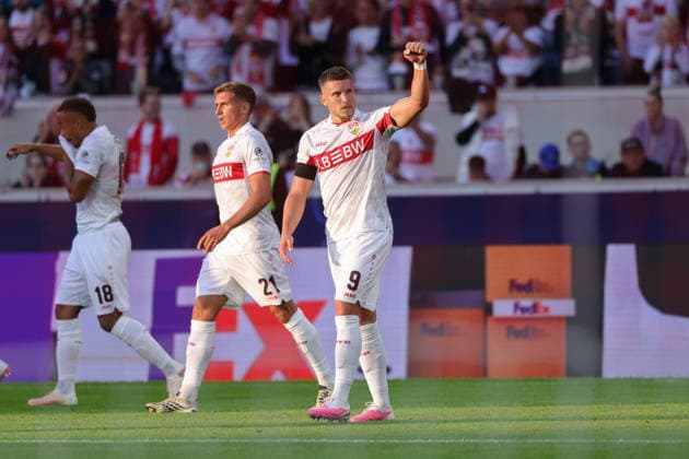 Stuttgart, Soccer, UEFA Champions League, VfB Stuttgart vs. Viking Stavanger, Ermedin Demirovic, VfB celebrates after scoring the 1-0 goal