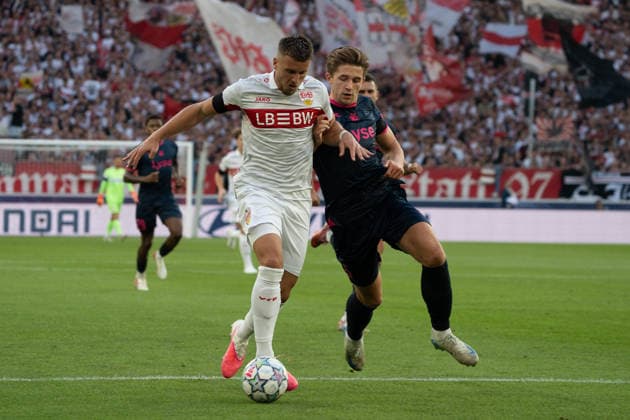 Tackle: Ermedin Demirovic (VfB Stuttgart, 09) vs. Henrik Heggheim (Viking FK Stavanger, 05), GER, VfB Stuttgart vs. Viking FK Stavanger, Soccer, UEFA Champions League, Matchday 1, 2026–2027 season, September 9, 2026, GER, VfB Stuttgart vs. Viking FK Stavanger, Soccer, UEFA Champions League, Matchday 1, 2026–2027 season, September 9, 2026, Stuttgart Copyright: xEibner-Pressefoto EdwardxCheungx EP_ECG