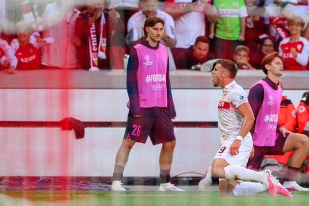 September 9, 2009: Ermedin Demirovic of Stuttgart celebrates after scoring the 2-1 goal during the UEFA Champions League soccer match between VfB Stuttgart and Viking on September 9, 2026 in Stuttgart. Photo by Marius Simensen, BILDBYRAN COP 238 MM0072 bbeng football soccer UEFA Champions League Viking VfB Stuttgart celebration  Copyright: MARIUSxSIMENSEN BB260909BB590