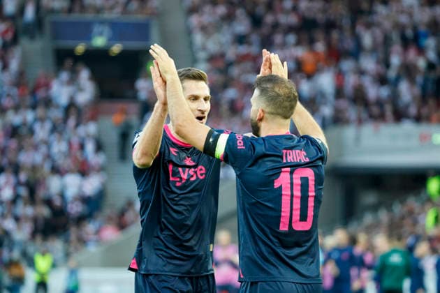 Viking Stavanger celebrates Zlatko Tripic s goal to tie the game at 1-1, Viking Stavanger, 10, Germany, Soccer, UEFA Champions League, Matchday 1, 2026–2027, VfB Stuttgart vs. Viking Stavanger, September 9, 2026, Stuttgart Arena, Stuttgart, Germany Copyright: xGrantxHubbsx
