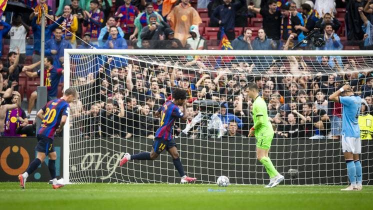 BARCELONA - Karim Adeyemi of FC Barcelona, Barca celebrates the 0-2 during the UEFA Champions League match between FC Barcelona and Feyenoord at Camp Nou on September 9, 2026 in Barcelona, Spain. KOEN VAN WEEL ANP UEFA Champions League 2026 27 xVIxANPxSportx xxANPxIVx 567770243 originalFilename: 567770243.jpg