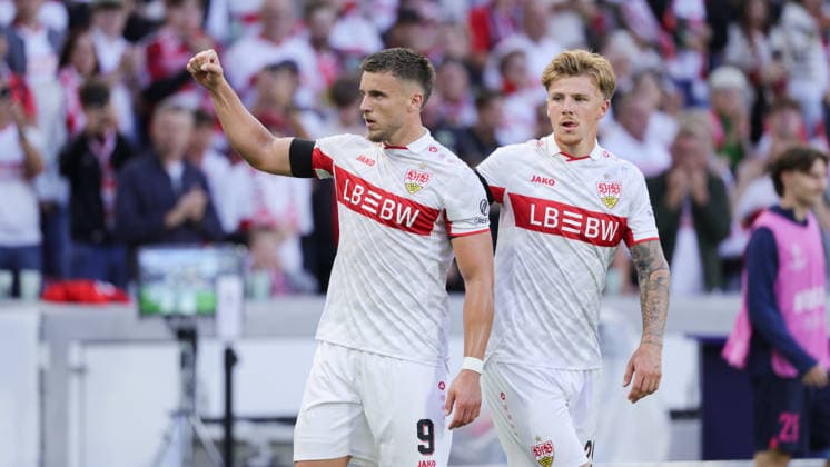 Stuttgart, Soccer, UEFA Champions League, VfB Stuttgart vs. Viking Stavanger, Ermedin Demirovic; VfB celebrates after scoring the 2-0 goal