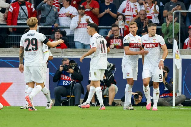 VfB Stuttgart celebrates Ermedin Demirovic s goal to make it 2–1, VfB Stuttgart, September 9, Germany, Soccer, UEFA Champions League, Matchday 1, 2026–2027, VfB Stuttgart vs. Viking Stavanger, September 9, 2026, Stuttgart Arena, Stuttgart, Germany Copyright: xGrantxHubbsx