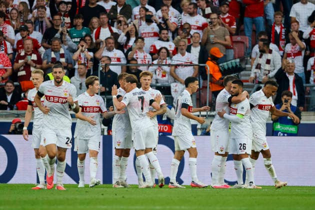 VfB Stuttgart celebrates Ermedin Demirovic s goal, making the score 3–1, VfB Stuttgart, 09, Germany, Soccer, UEFA Champions League, Matchday 1, 2026–2027, VfB Stuttgart vs. Viking Stavanger, September 9, 2026, Stuttgart Arena, Stuttgart, Germany Copyright: xGrantxHubbsx