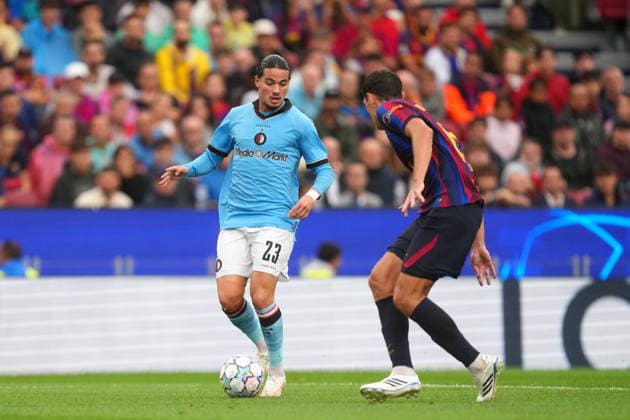 UEFA Champions League: FC Barcelona, Barca v Feyenoord Rotterdam Barcelona - Anis Hadj Moussa of Feyenoord Rotterdam dribbles during the first competition round of the 2026 2027 UEFA Champions League season. The match is set between FC Barcelona and Feyenoord Rotterdam at Camp Nou on 9 September 2026 in Barcelona, Spain. (Hero Images Yannick Verhoeven) Copyright: xYannickxVerhoevenx